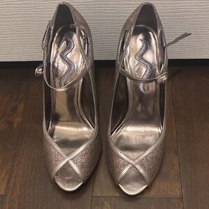 Elegant Silver/Gun Metal Color Peep-Toe Heels